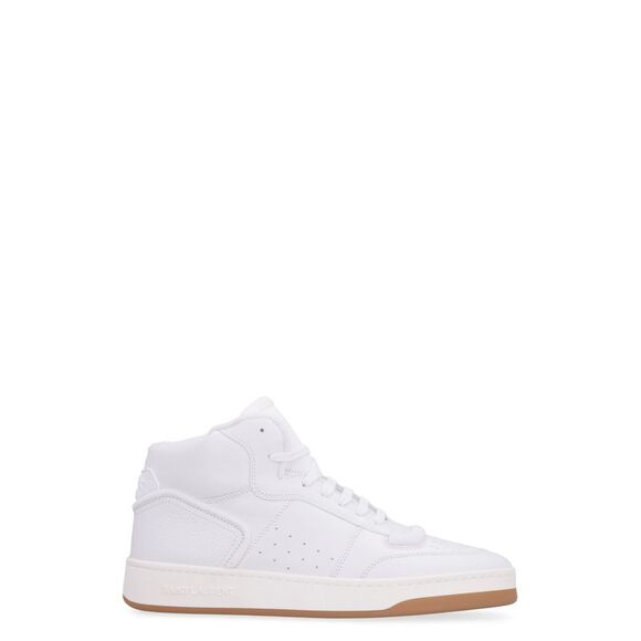 White Mid-Top Leather Sneakers for Men - Picture 1 of 4